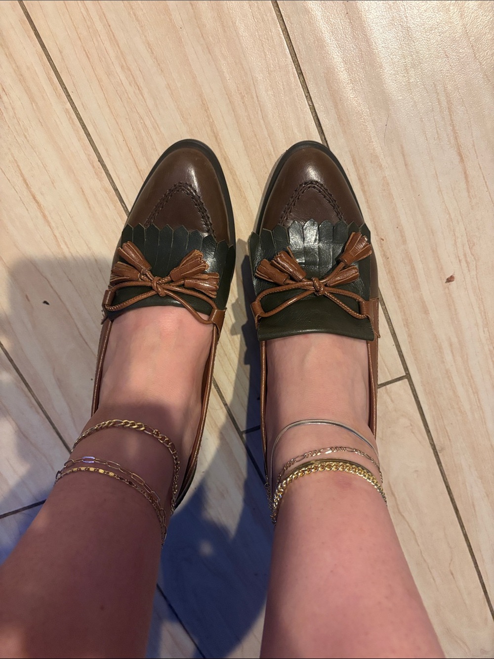 LEATHER Classic Two-Tone Brown & Olive Loafer with Tassel
